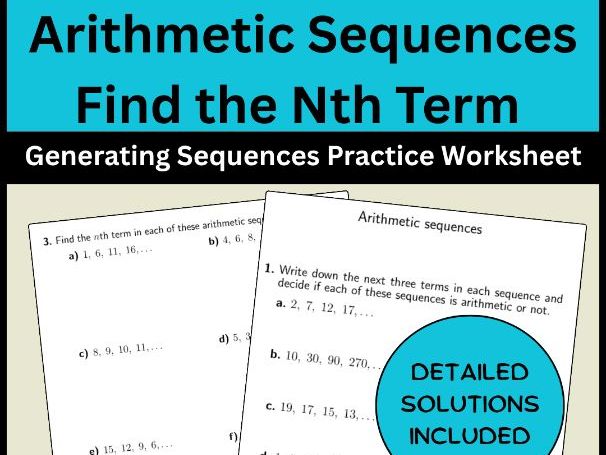 Arithmetic Sequences Find the Nth Term Generating Sequences Practice Worksheet