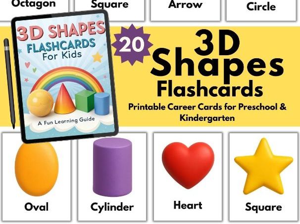 3D Shapes Flashcards for Kids – Printable Educational Cards | Fun Colorful Learn