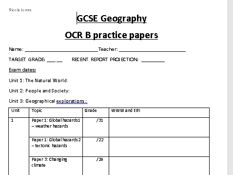 Ocr B Exam Question Homework Booklet Teaching Resources
