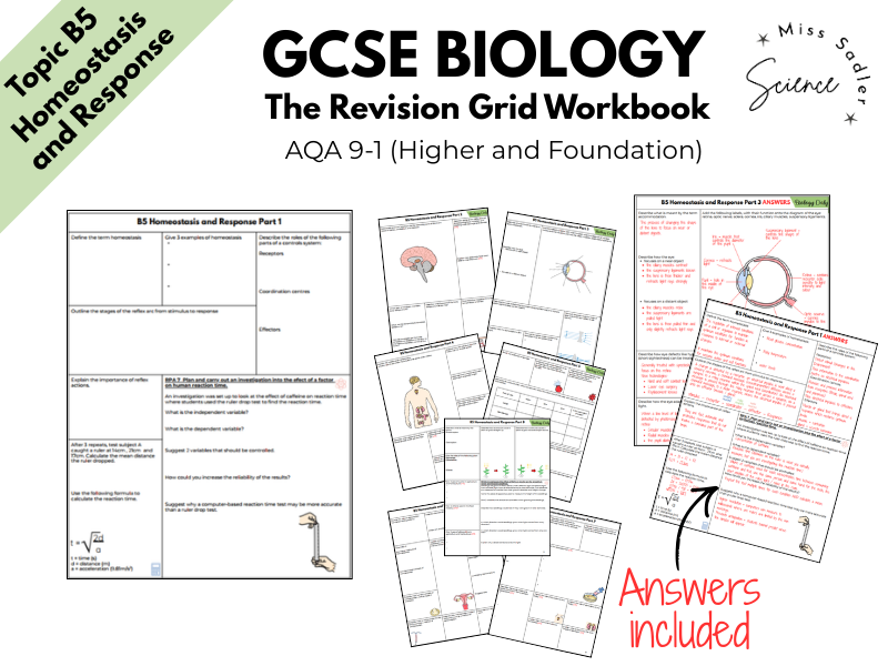 AQA GCSE Biology: Homeostasis and Response (Topic 5) - Complete Revision Grid Workbook