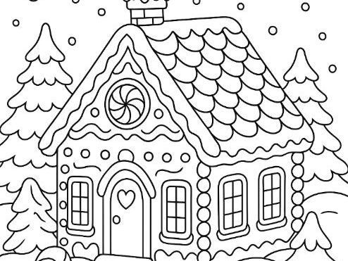 Christmas Gingerbread House Colouring Page