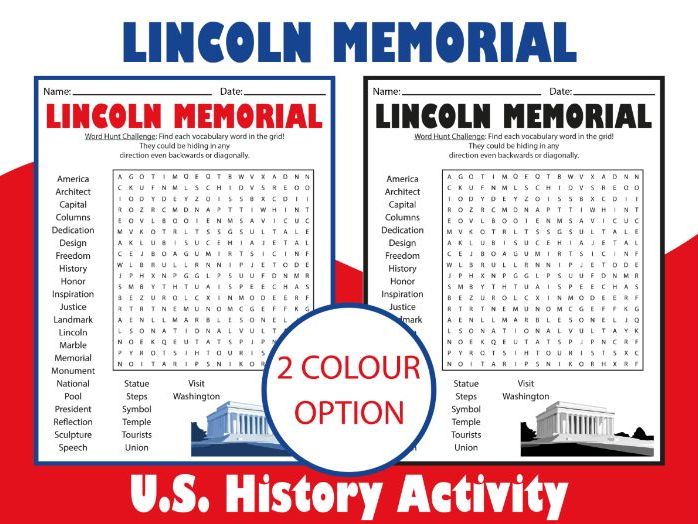 Lincoln Memorial Word Search Puzzle | U.S. History Activity