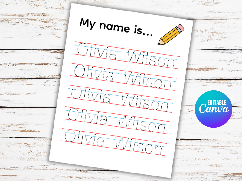 Editable Tracing Writing Practice Activity Worksheet for Preschool PreK TK Kindergarten