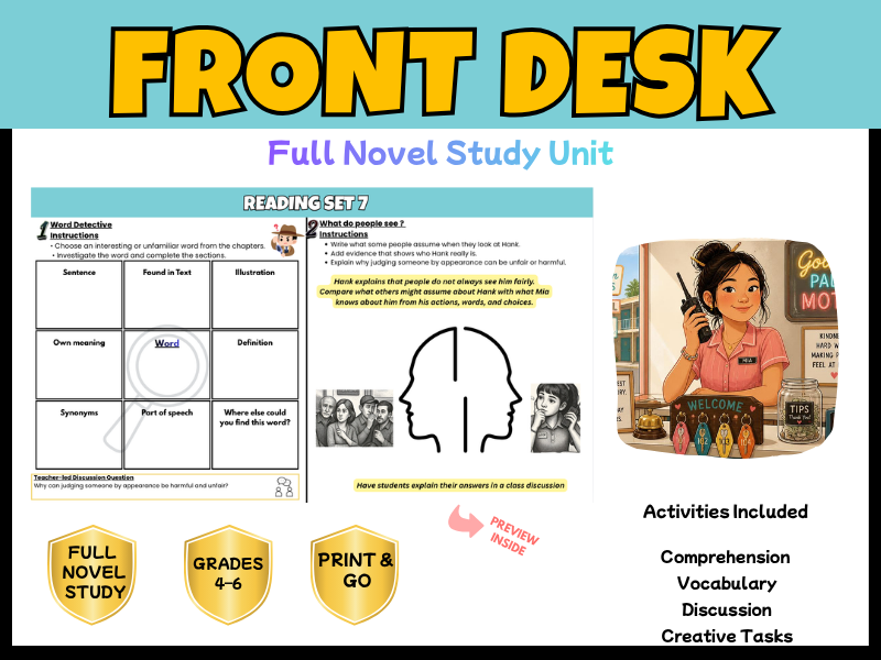 Front Desk Full Novel Study & Reading Comprehension Bundle | KS2 KS3 Years 5-9
