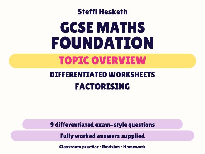 GCSE Foundation Factorising | Topic Overview Differentiated Worksheet