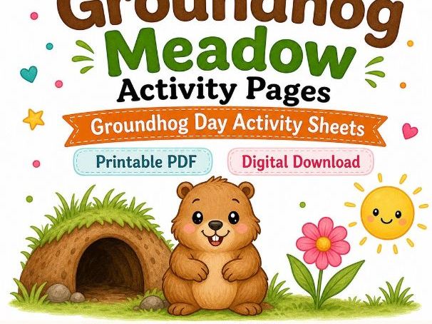 Groundhog Meadow Activity Pages | Groundhog Day Activity Sheets | Printable PDF | Digital Download