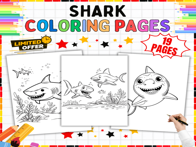 Shark Colouring Pages | 19 Ocean Animals - Marine Life & Underwater Creatures Activities