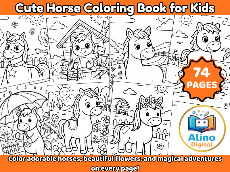 Cute Horse Coloring Book for Kids