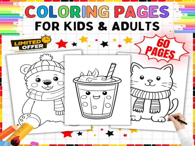 Coloring Pages Bundle - 60 Designs for All Ages | Printable Colouring Worksheets & Art