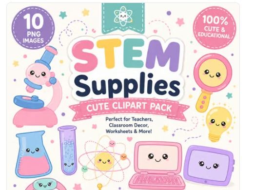 school supply clipart pastel art STEM Supplies – Kawaii Science & Technology