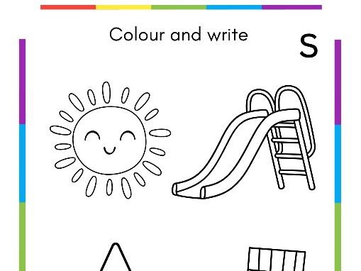 Early Phonics s a t p i n - Colour, say and form letter worksheets