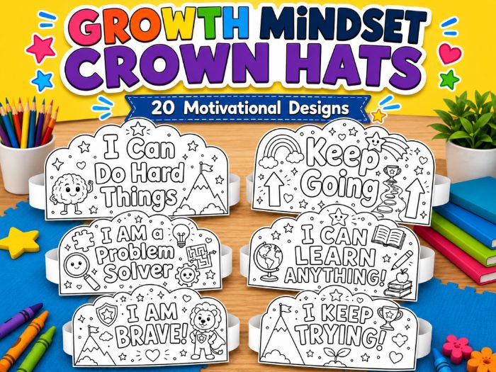 Growth Mindset Crowns | Positive Affirmation Headbands | Colouring Craft