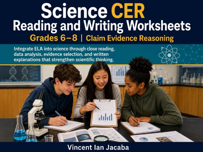 **Science CER Reading & Writing Worksheets Grades 6–8 | ELA Integration in Science**