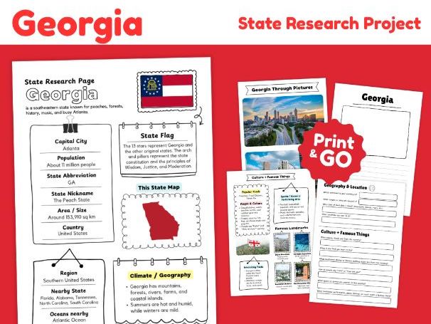 Georgia State Research Project | US Geography & State Study Worksheets