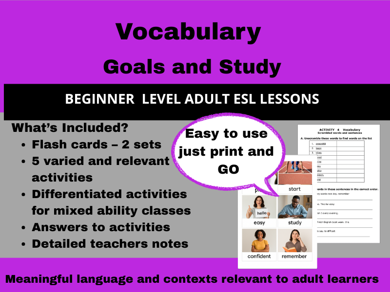 Adult ESL Beginners - Vocabulary - Goals and Study