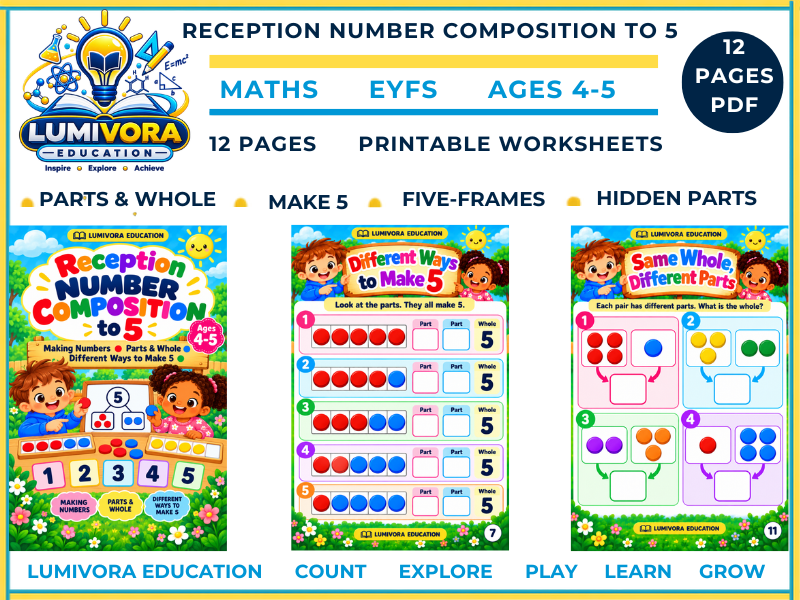 FREE Reception Number Composition to 5 Worksheets | Part Whole & Making 5 | EYFS Maths