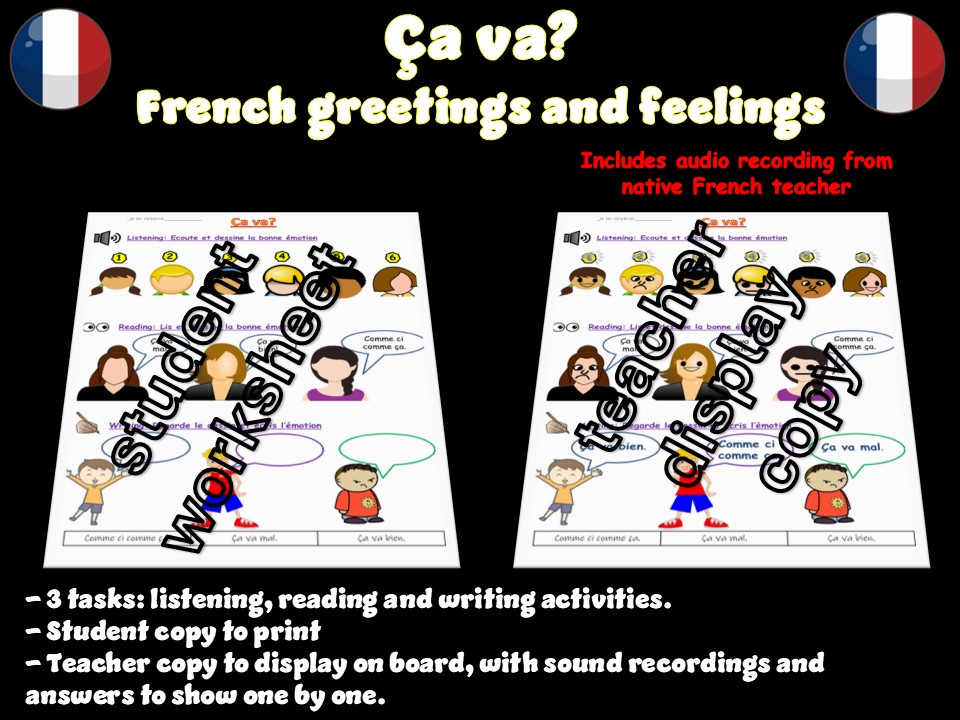 French introduction lesson | French greetings & feelings | With audio recordings