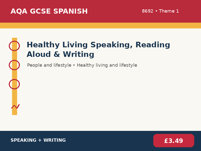 AQA GCSE Spanish - Healthy Living Speaking, Reading Aloud & Writing
