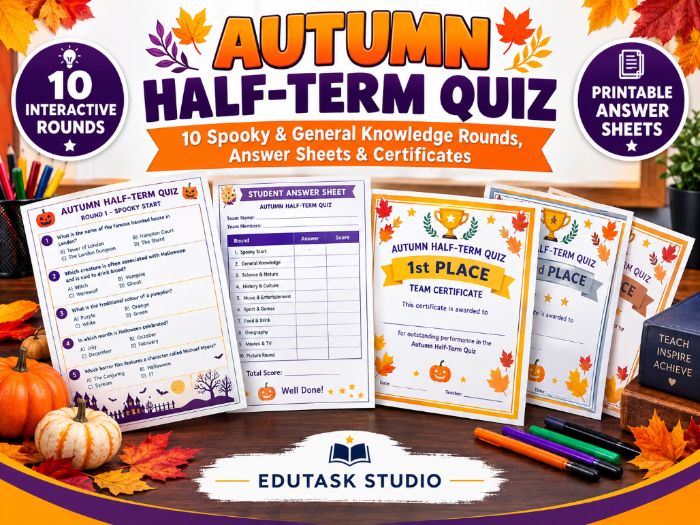 Autumn Half-Term Quiz 2026 | Spooky Season & General Knowledge Classroom Activity Pack