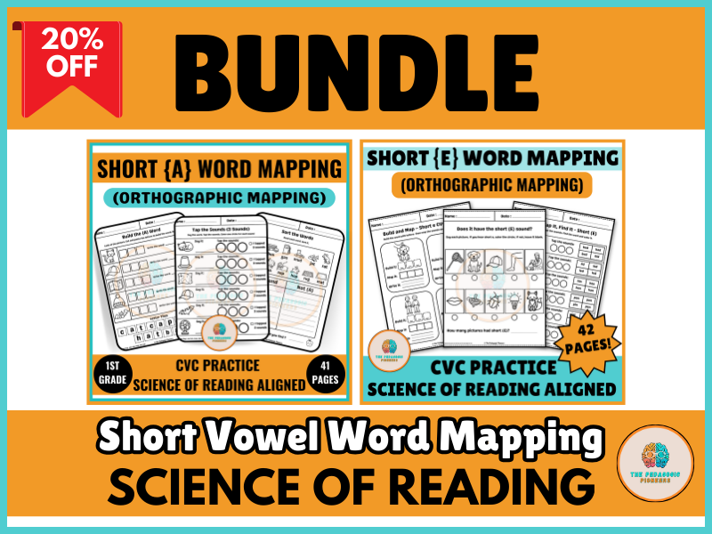 Short Vowel Word Mapping Bundle - Phonics Intervention Worksheets - 1st Grade
