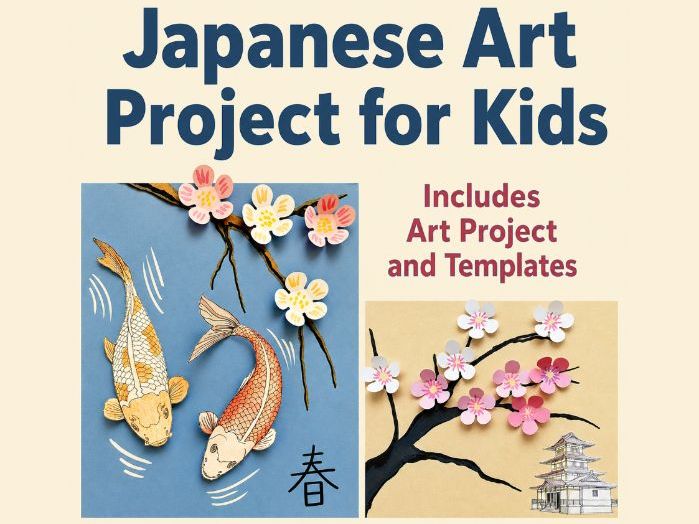 Japanese Art Project for Kids - Koi Fish & Cherry Blossom Collage Templates