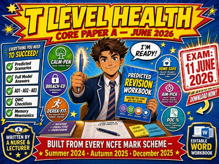 NCFE T Level Health — Core Paper A — June 2026 Predicted Revision Workbook | Model Answers
