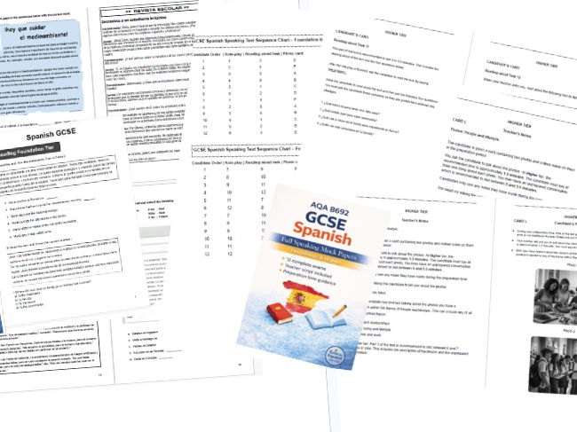 AQA Spanish GCSE (8692) 12 Speaking Exams  + 21 Reading Exercises with Answers