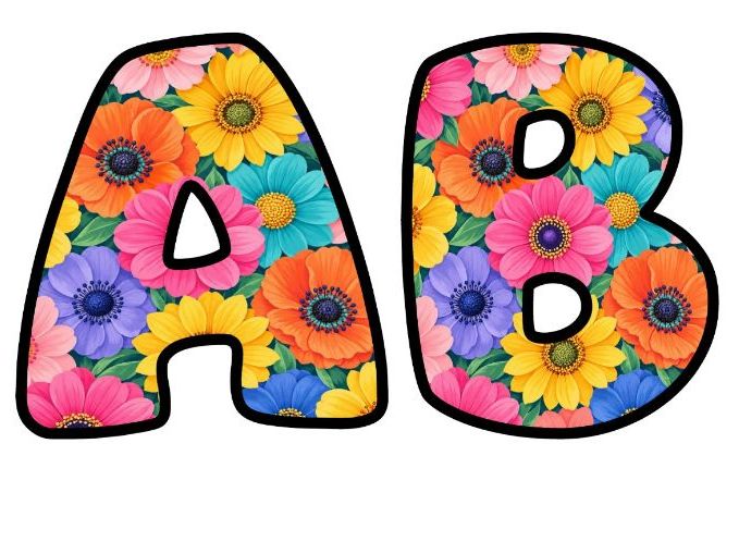 Bold Bright Flowers Bubble Letters | Botanical Bulletin Board Letters | Classroom Display Pack
