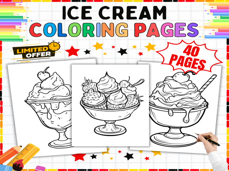 Ice Cream Coloring Pages | 40 Printable Summer Worksheets | Fun Treats Colouring Sheets