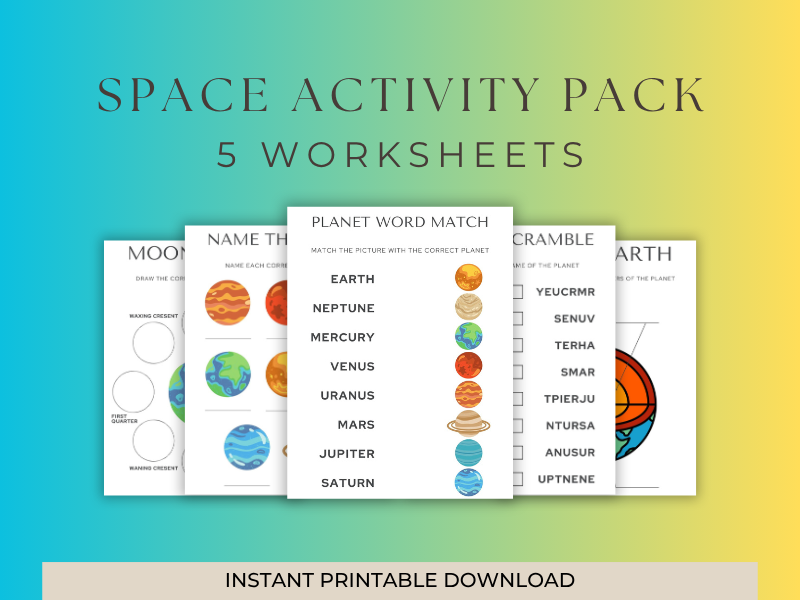 Space Science Activity Pack | Planets, Moon Phases & Earth's Layers | KS1 KS2 | 5 Worksheets