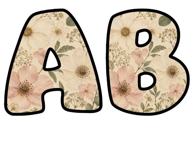 Pressed Flowers Blush Bubble Letters | Botanical Bulletin Board Letters | Classroom Display Pack