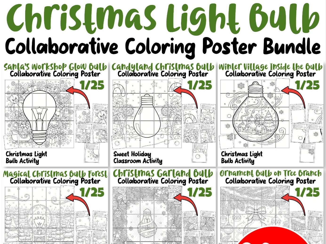 Christmas Light Bulb Collaborative Poster Bundle | 6 Winter Holiday Classroom Activities