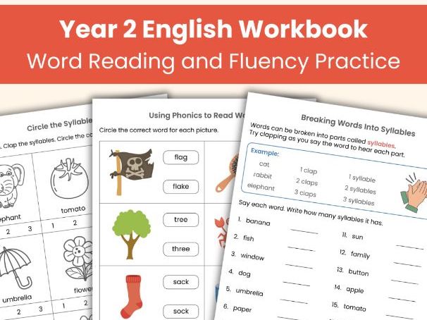 Year 2 English Word Reading and Fluency Worksheets – Phonics, Syllables, and Reading Practice