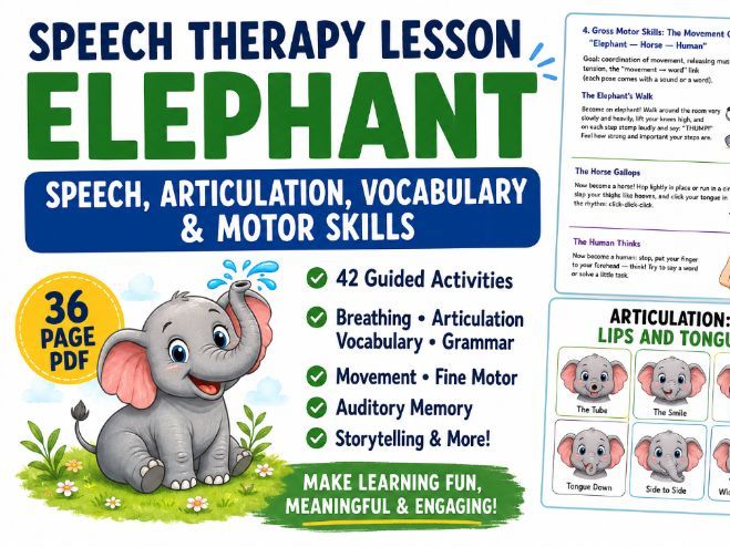 Elephant Speech Therapy Lesson | Speech, Articulation, Vocabulary & Motor Skills