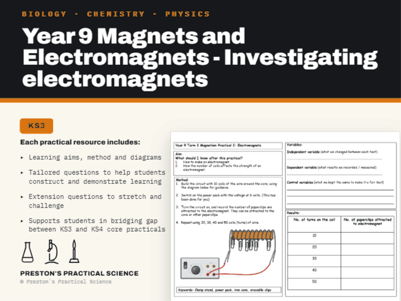 KS3 Year 9 Practical Exploring Science: Electromagnets