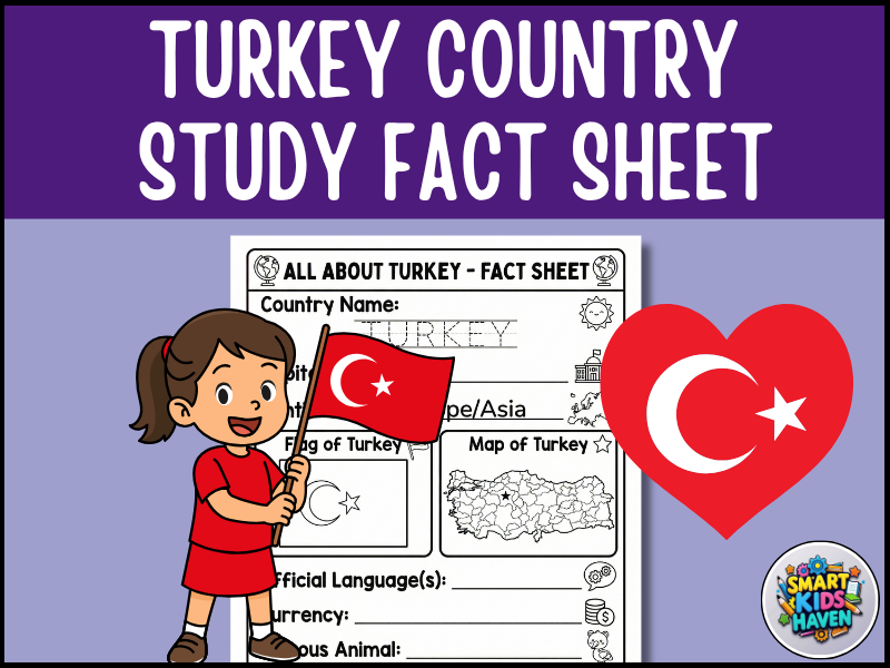 Turkey Map and Flag Country Study Research Project Worksheet Geography Activity.