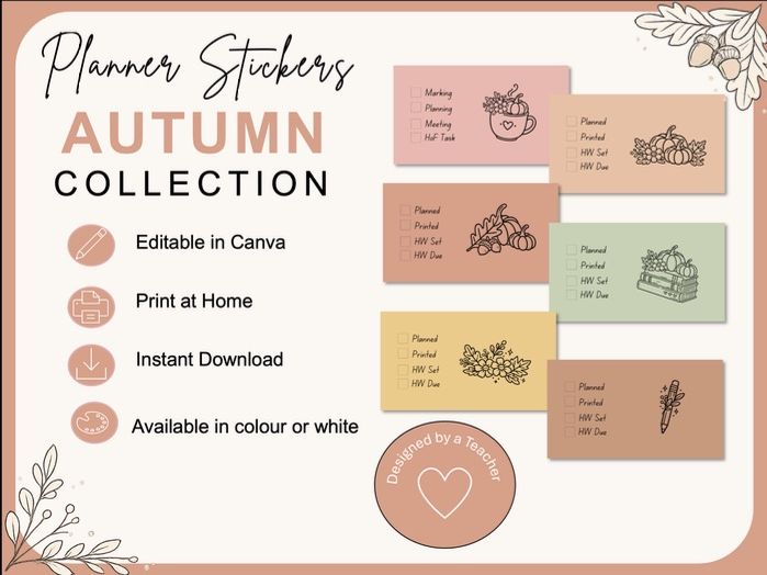 Autumn Teacher Planner Stickers - Editable