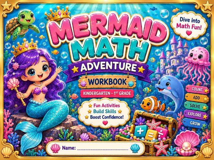 Mermaid Math Worksheets | Addition, Subtraction, Counting & Number Sense | Kindergarten–1st Grade