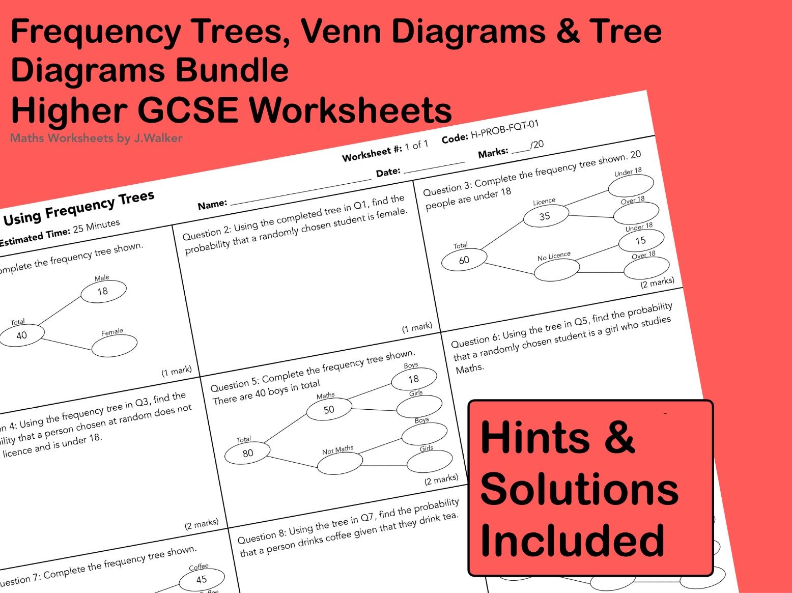 GCSE Maths: Frequency Trees, Venn Diagrams & Tree Diagrams Bundle - Higher Tier