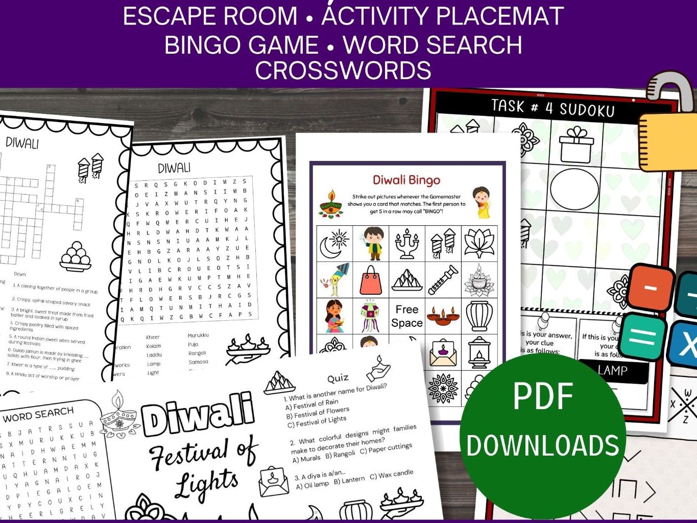 Diwali Activity Bundle, 5 Deepavali Games, Escape Room