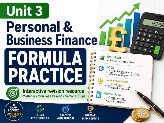 BTEC Business Unit 3 Personal and Business Finance: All Exam Formulas, Interactive Self-Marking