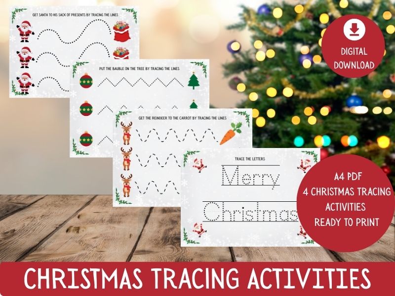 EYFS & KS1 Christmas Tracing Activities – Fine Motor Skills & Letter Formation (Printable PDF)