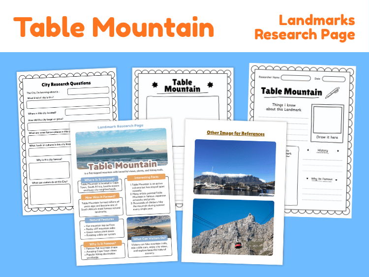Table Mountain Landmark Research Project | Geography Worksheets