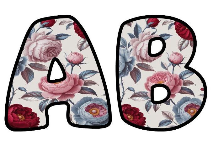 Roses Wallpaper Flowers Plants Classroom Display | Lettering Set | Upper & Lowercase, 0-9 and Signs