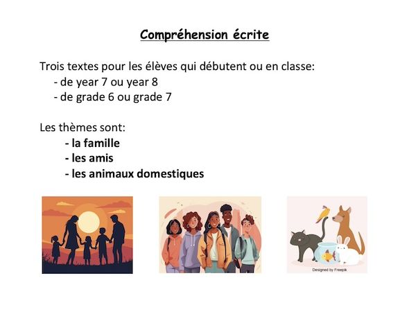 Reading bundle (year 7 or 8 - grade 6 or 7): ma famille, mes amis, mes animaux