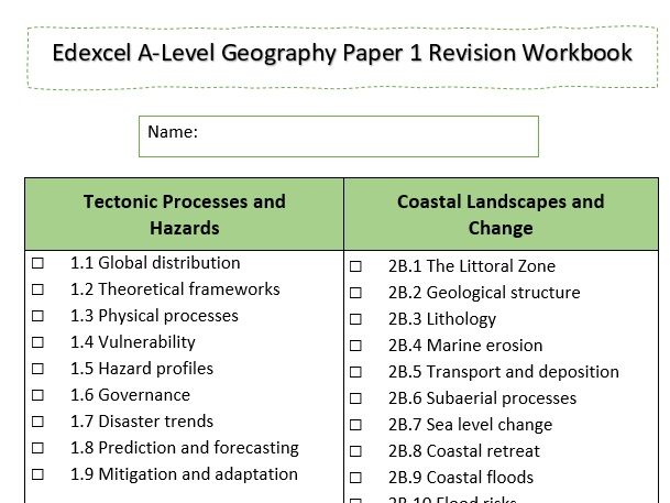 Edexcel A-Level Geography Paper 1 Revision Workbook