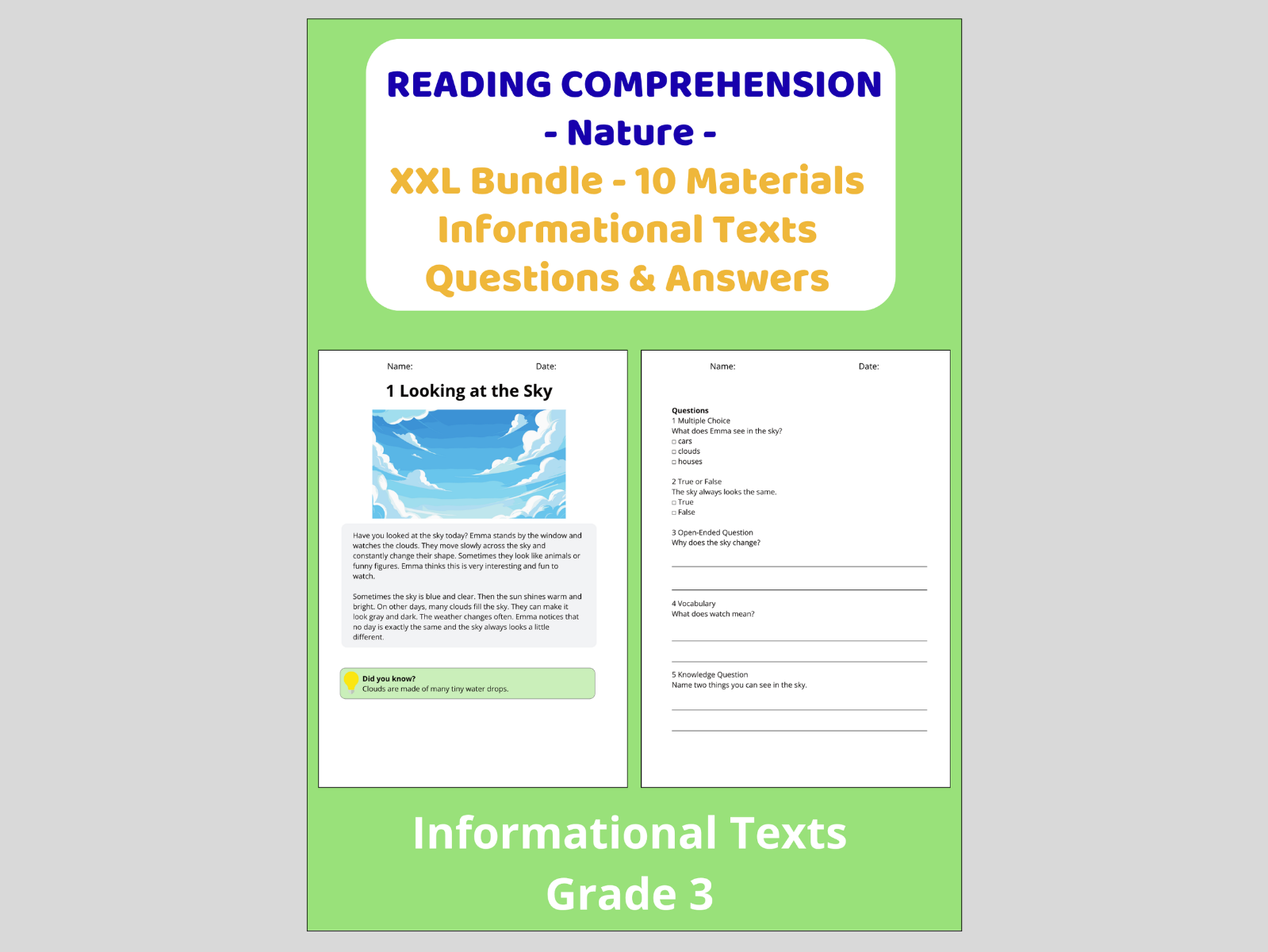 Reading Comprehension Nature - Bundle 10 Materials Informational Texts