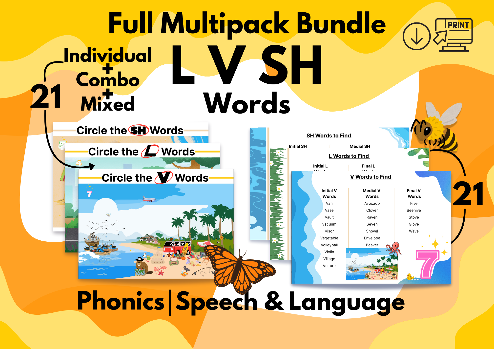 SH V L Words Full Multipack Bundle - Speech&Language |Phonics|Printable PDF