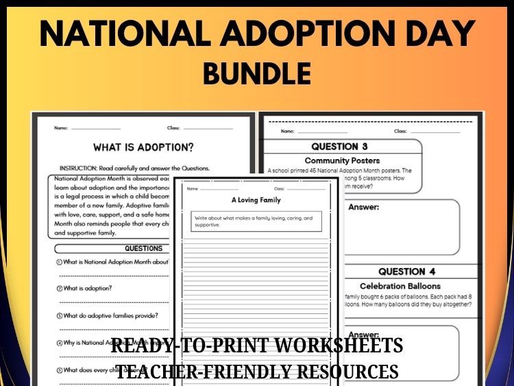 National Adoption Month Math, Reading & Writing Bundle
