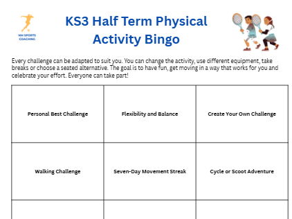 KS3 Half-Term Physical Activity Bingo